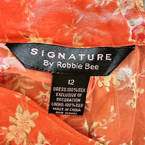 Signature by Robbie Bee Orange Dress Floral Sheer Bohemian Maxi Size 12 VINTAGE - Picture 6 of 6